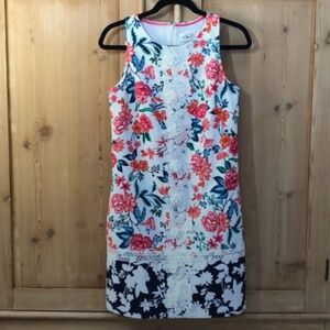 ELIZA J. Cotton Colorful Floral Sleeveless Shift Dress Size 4